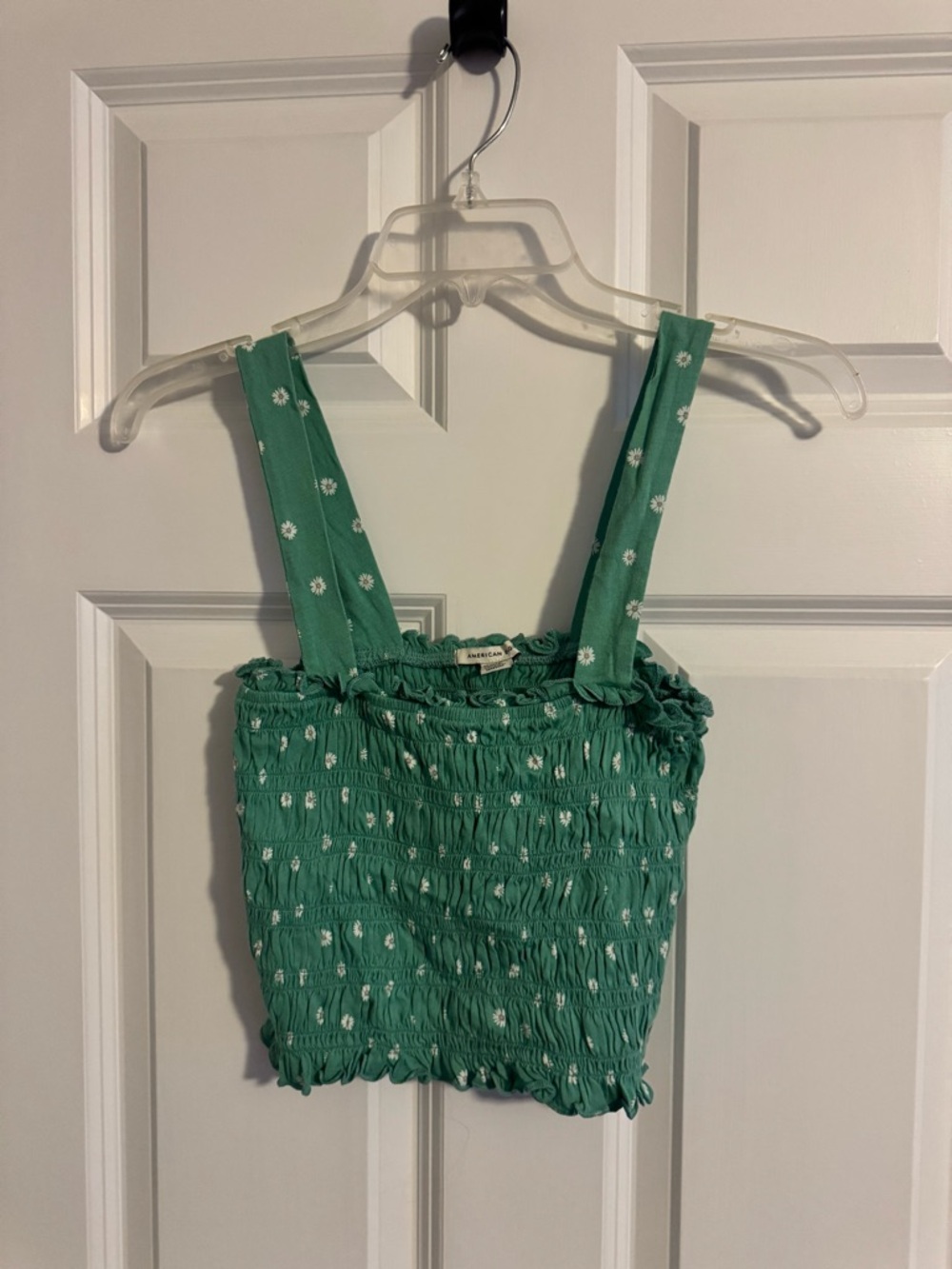 American Eagle Outfitters Green Smocked Floral Crop Tank